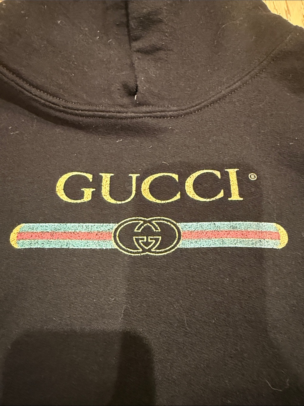 Gucci Black Kids Logo Hooded Sweatshirt with Multicolor Stripe - Picture 2 of 2